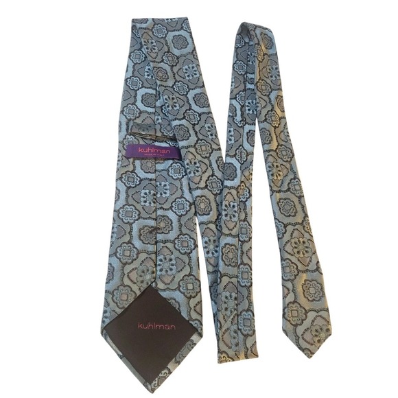 Kuhlman Mens Tie Necktie Designer Luxury Teal Brown Floral Quality Power Work - Picture 1 of 10